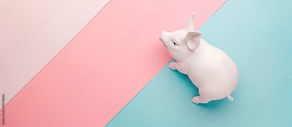 Aufkleber white pig piggy bank isolated on a pastel background. view from above. with copy space image. place 