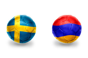 football balls with national flags of armenia and sweden,soccer teams. on the white background.