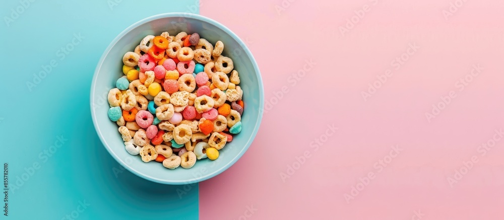 Fototapete delicious and healthy cereal in bowl with milk isolated on pastel background. with copy space image.