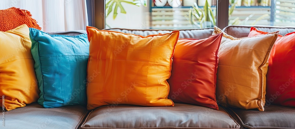 Poster view of cushions on a couch. with copy space image. place for adding text or design