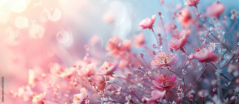Poster beautiful plastic flowers in the morning. with copy space image. place for adding text or design
