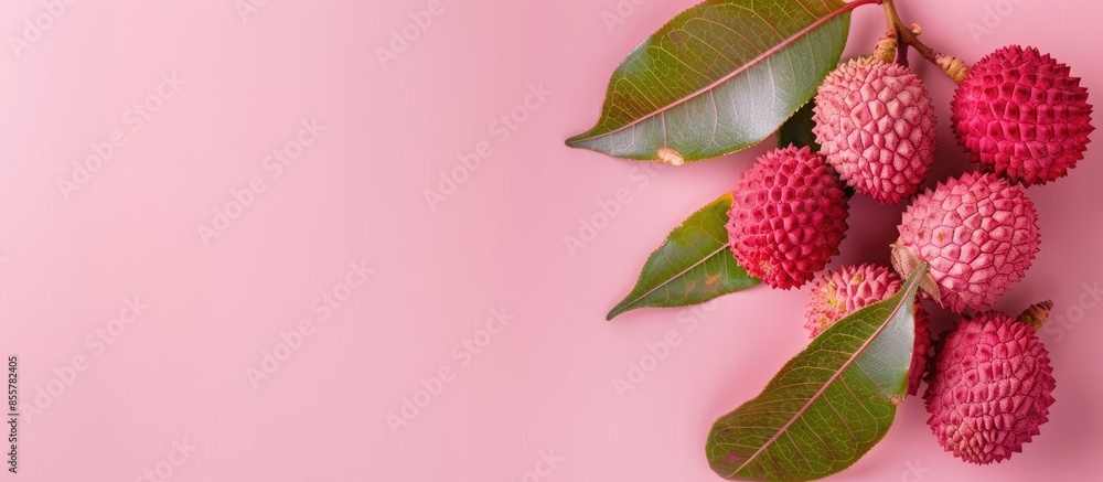 Leinwandbilder Lychee on the pastel background.  Food  Isolated  Concept. with copy space image. Place for adding text or design