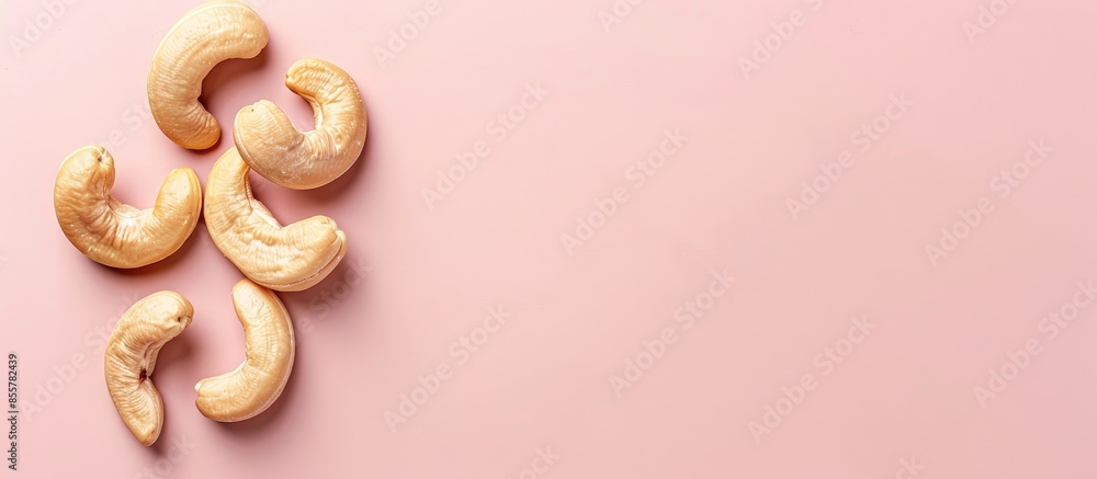 Aufkleber tasty organic cashew nut isolated on pastel background. with copy space image. place for adding text