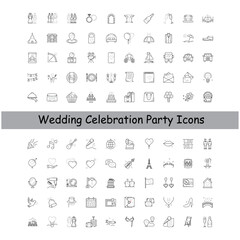 Modern Wedding Vector Icons Collection, celebration party, chic marriage, bride and groom, wedding trends, contemporary wedding, wedding essentials, sleek wedding design, wedding style
