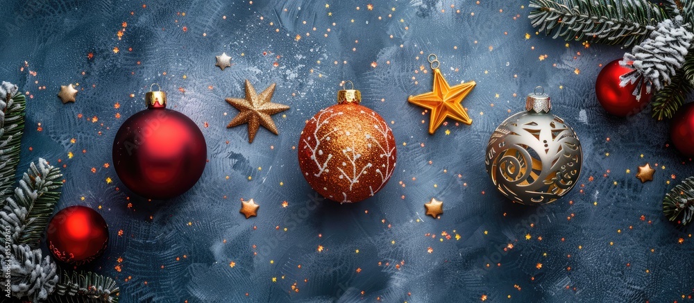 Poster three decorative new year photos. with copy space image. Place for adding text or design