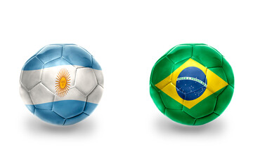 Fototapeta premium football balls with national flags of brazil and argentina ,soccer teams. on the white background.