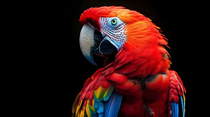 Fototapeta premium Stunning Neon Parrot with Vibrant Glowing Feathers on Black Background