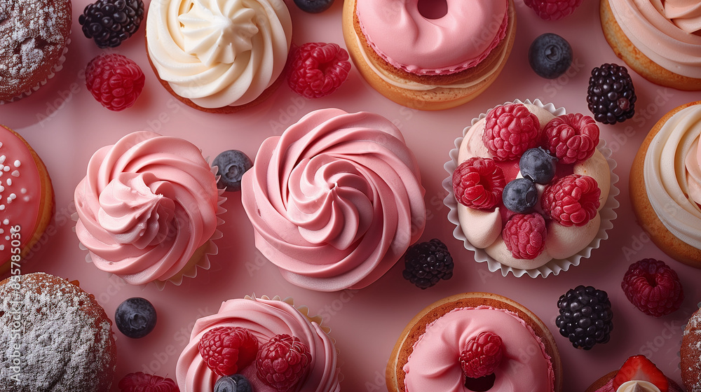 Wall mural cupcakes on pink background