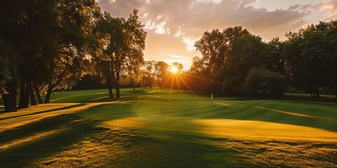 golf course at sunset
