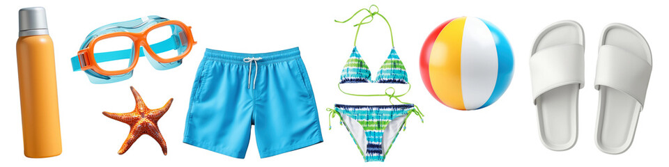 Summer beach fashion png cut out element set