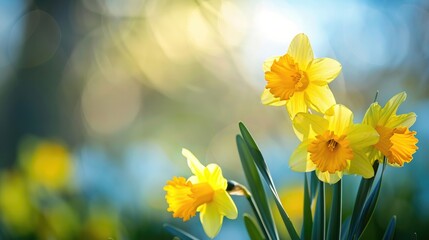 Close up view of daffodils in bloom during spring