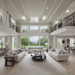 Fototapeta premium Luxury living room interior with panoramic view of the city