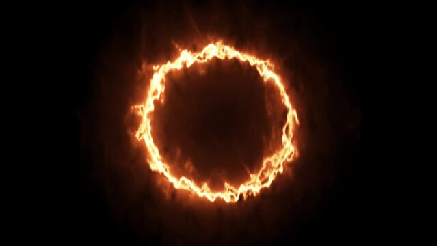 Glowing Red Fire shining Eclipse rotate in moving around black circle motion graphic