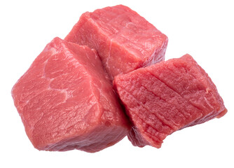 Diced beef cuts isolated on white. File contains clipping paths.