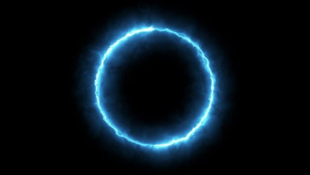 Glowing Blue Fire shining Eclipse rotate in moving around black circle motion graphic