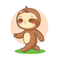Cute Sloth Walking Cartoon Character. Adorable and Kawaii Animal Concept Design. Icon Mascot Vector Illustration
