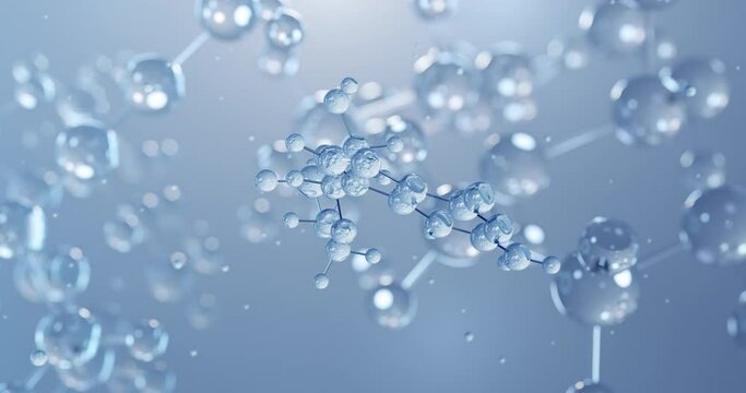 Cyclic guanosine monophosphate, rotating 3D model of cyclic nucleotide, seamless looped video, molecular structure with selective focus