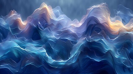 Naklejka premium A vibrant design of abstract ocean waves with deep blue and turquoise flowing lines. The waves intertwine gracefully, creating a dynamic and serene composition with fluid motion and vibrant colors.
