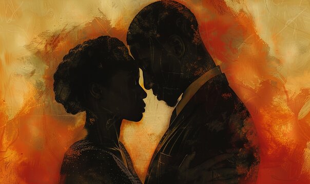 Silhouette of a sad African-American couple.