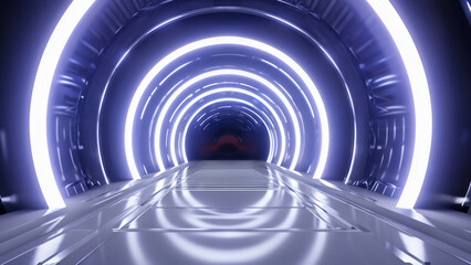Obraz premium White background 3D room light abstract space technology tunnel stage floor. Empty white future 3D neon background studio futuristic corridor render modern interior silver road black wall design gray