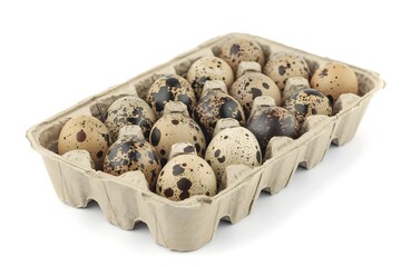 Quail eggs in a paper box.
