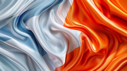 Obraz premium Design of an abstract digital background or texture illustrating Dutch flag colors and a Netherland Holland national country symbol on a background made of wavy silk fabric