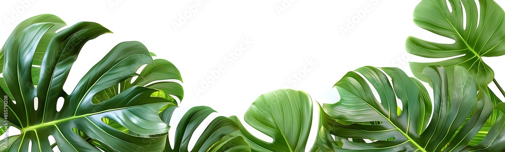Poster 4. produce an artistic representation of a monstera tree with a transparent path line on a white bac