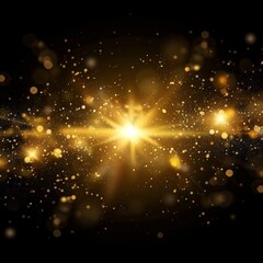 Obraz premium A flash of illumination in a magic burst effect modern, with a bright star dust spark in an explosion on black, with an orange glow shimmering effect modern