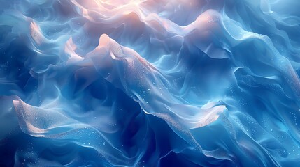 Fototapeta premium Abstract ocean waves with deep blue and turquoise flowing lines. The waves intertwine gracefully, creating a dynamic and serene composition with fluid motion and vibrant colors.