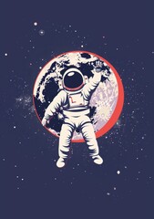 Naklejka premium In this modern illustration, an astronaut is relaxing on the moon.