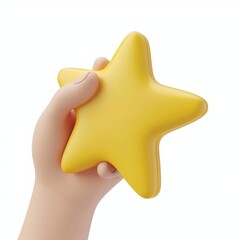 Obraz premium On a white background, a 3D modern illustration shows a customer satisfaction star with a hand icon