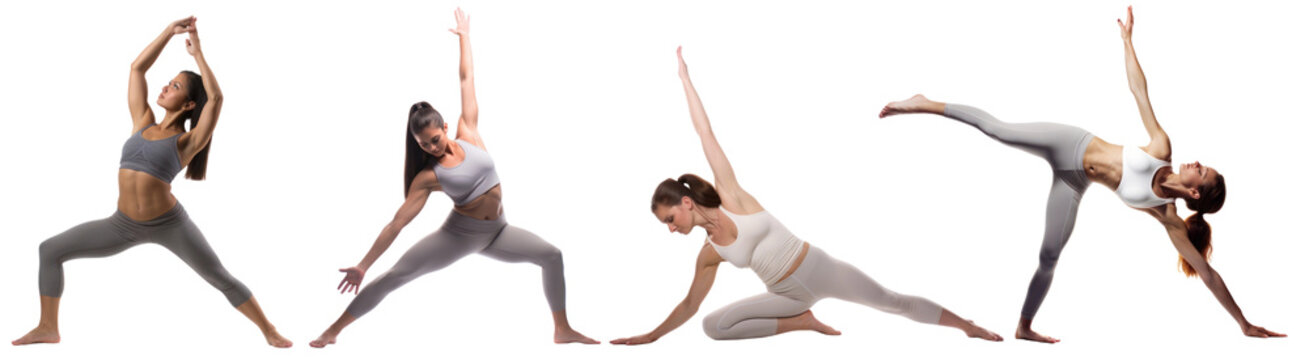 Women practicing various yoga poses png set