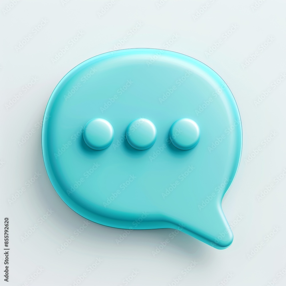 Poster a blue glossy speech bubble with white text lines, a volume rectangle text bubble, and an icon repre