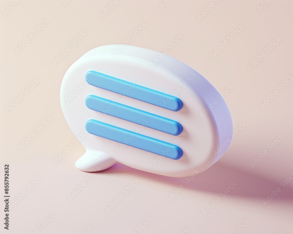 Poster an animated glossy white speech bubble with blue text lines, an animated chat message modern icon, a