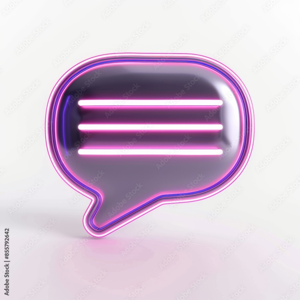 Poster glossy white speech bubble with pink text lines, modern render rectangle text bubble volume form, ch