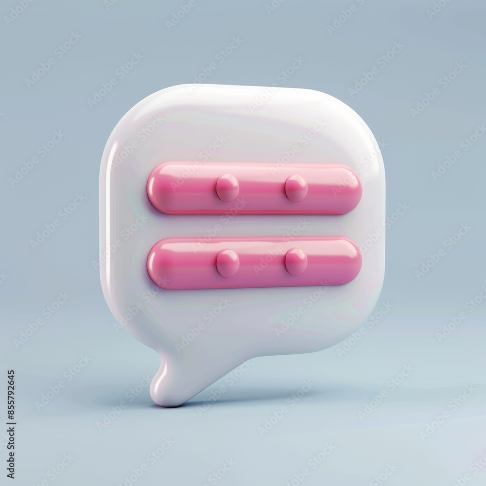 Poster a 3d glossy white circle speech bubble with pink text lines, a modern volume round text bubble, and 