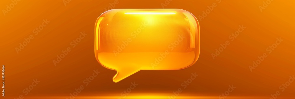 Poster 3d glossy orange empty speech bubble, modern render of roundish rectangular chat message icon for so