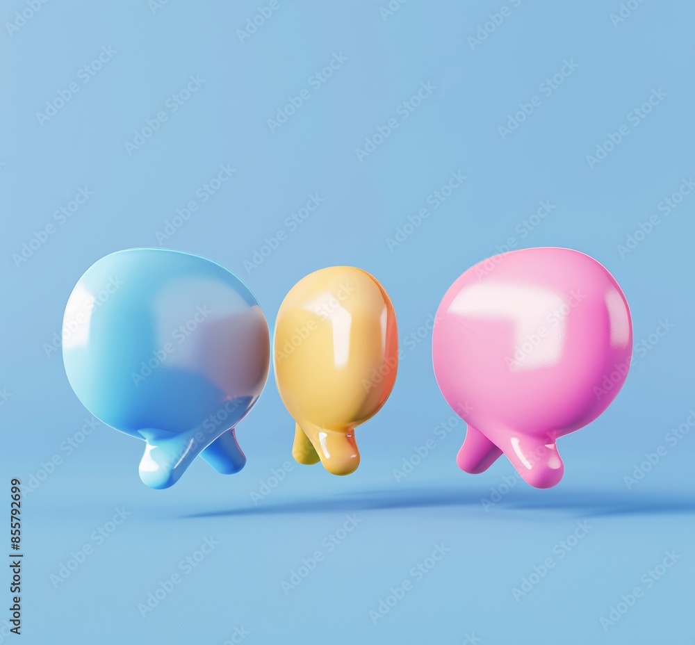 Poster empty 3d gloss speech bubbles, modern roundish rectangles forming messaging text bubbles, dialogue c