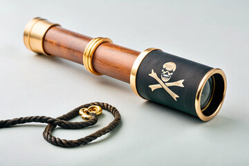 Antique pirate spyglass telescope on a white background