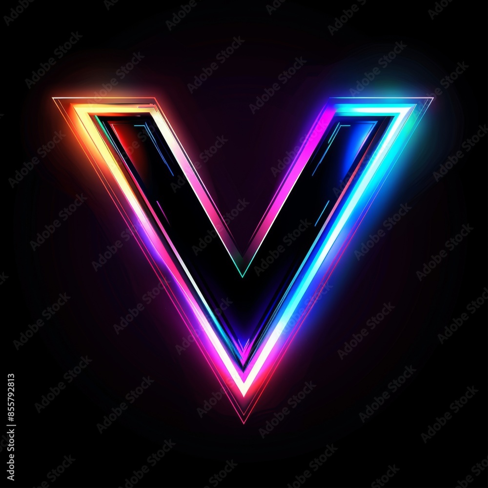 Poster a neon modern image with a glitch stencil: design with triangles on black