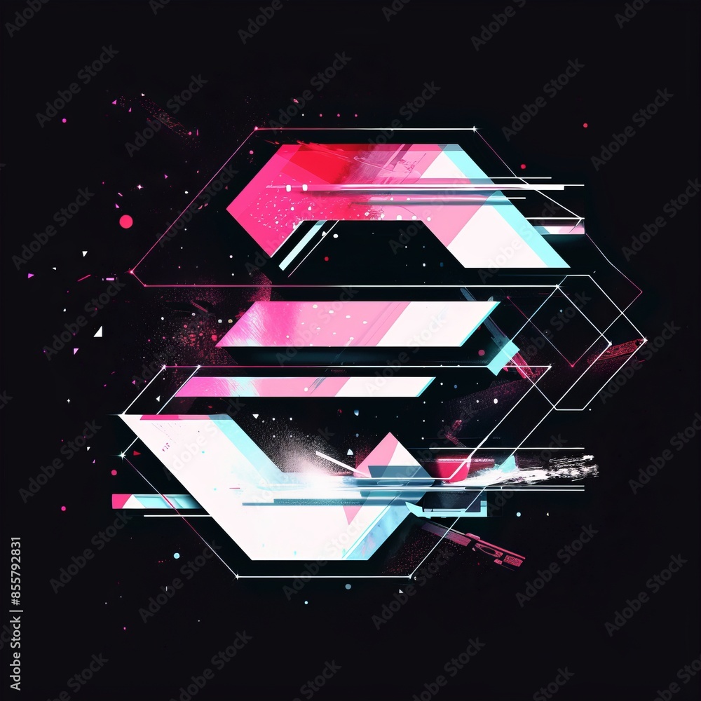 Poster the modern graphics are in the form of polygonal frames in the style of glitches