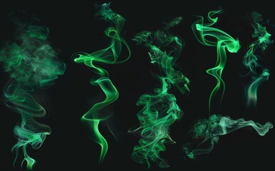 Fototapeta premium Magic smog play set in neon green with isolated black background.