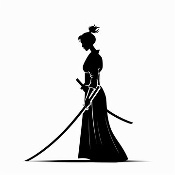 recommend clip art: Black silhouette of a Samurai warrior with a sword, a Japanese Samurai fighter with katana, and a shogun in a Bushido costume.