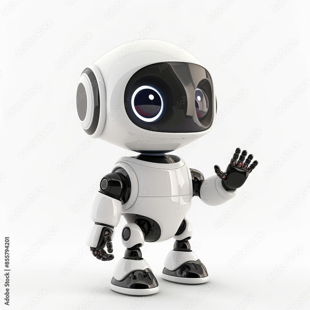 Poster chatbot robot greetings in 3d modern, rendering of artificial intelligence machine, online support r