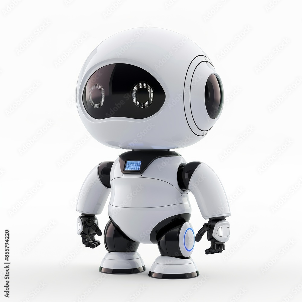 Poster an artificially intelligent robot with a cartoon 3d style on an isolated background.
