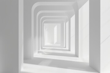 Bright minimalist architectural tunnel with geometric shapes
