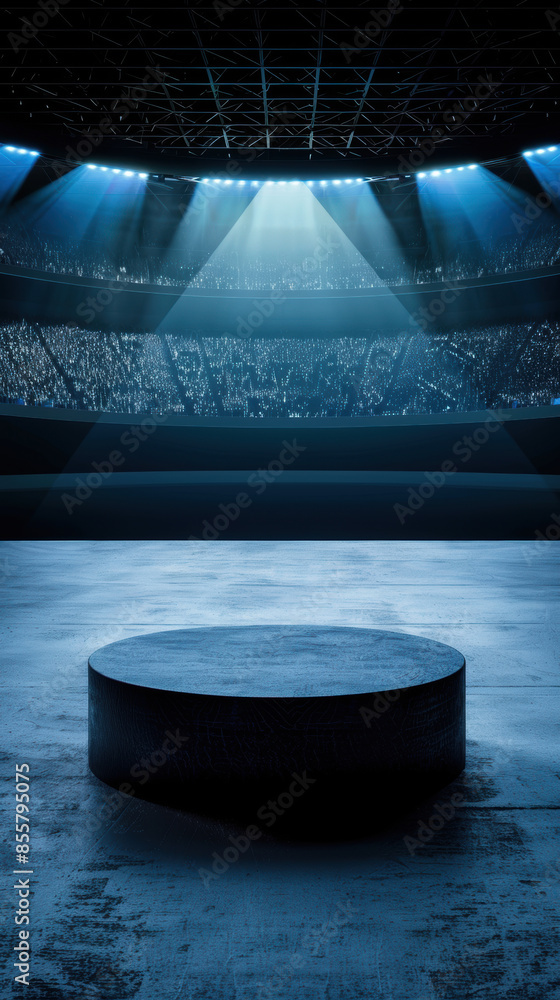 Poster a stadium with a large empty round stage in the middle