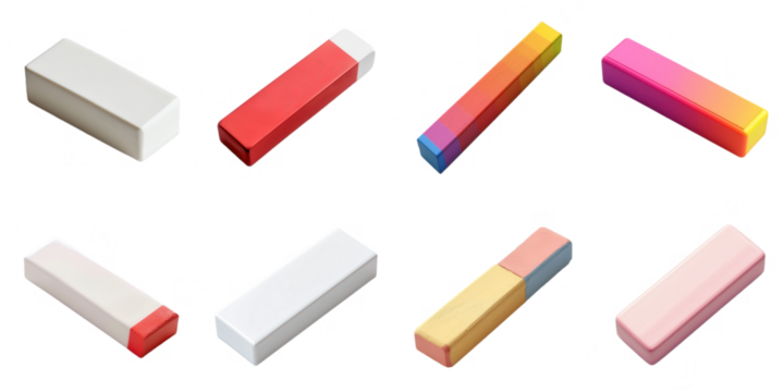 Eraser transparent collection set in png no background for decoration.
