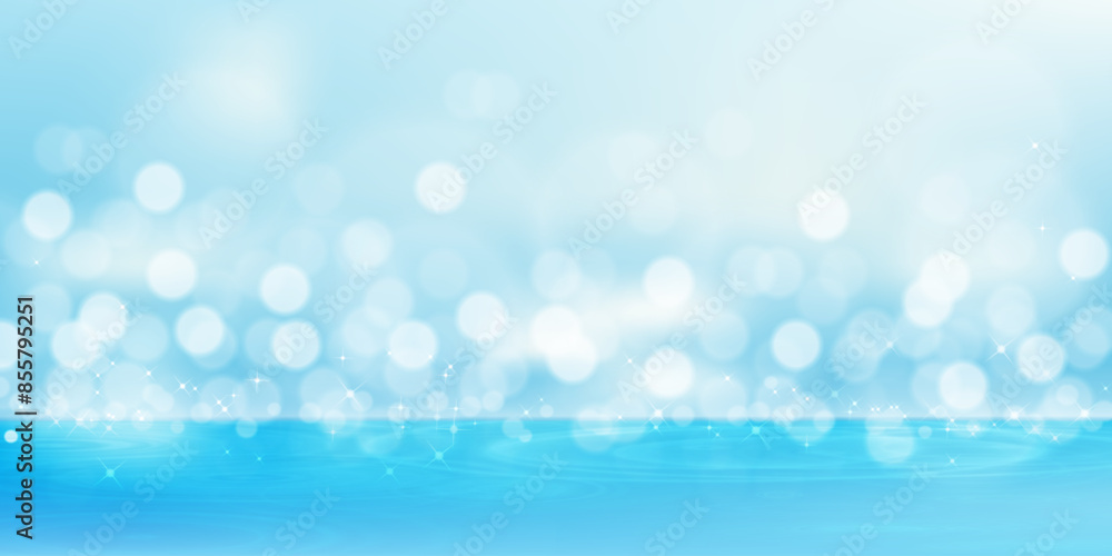 Aufkleber summer background,water surface texture with blurred bokeh abstract bright light on sky blue.vector 