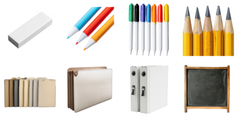 Stationery transparent collection set in png no background for decoration.